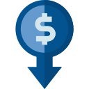A downward arrow with a dollar sign inside a circle, suggesting a decrease in value or cost, mirrors the affordability emphasized by Redmond Ridge Orthodontics.